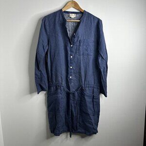 Pure DKNY Shirt Dress Womens Size M Blue Chambray 100% Linen Button Up Coastal